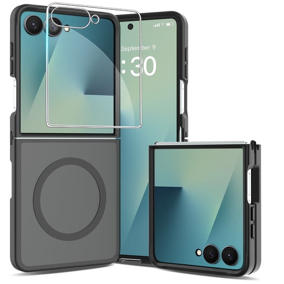 Dteck for Samsung Galaxy Z Flip 8 Case with Screen Protector, Compatible with MagSafe, Slim Translucent Matte Phone Cover,Black