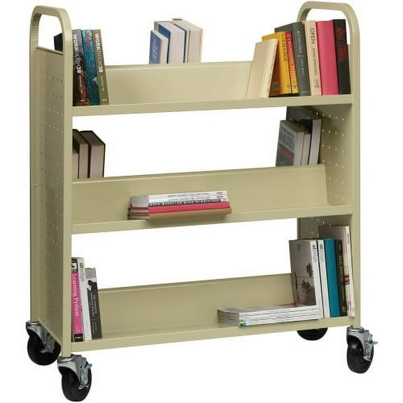 Lorell Double Sided Book Cart 6 Shelf 200lbs Capacity 5" Caster Size Steel 36"x19"x46" Putty