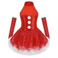 thumbnail image 4 of Aislor Girls Christmas Party Dance Snowman Shiny Sequins Figure Skating Ballet Dress with Oversleeves Red 14, 4 of 7