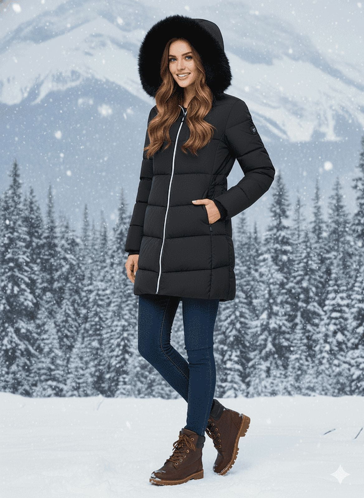 Women's Winter Down Coats Waterproof Thicken Hooded Insulated Quilted Puffer Jacket, Black XL
