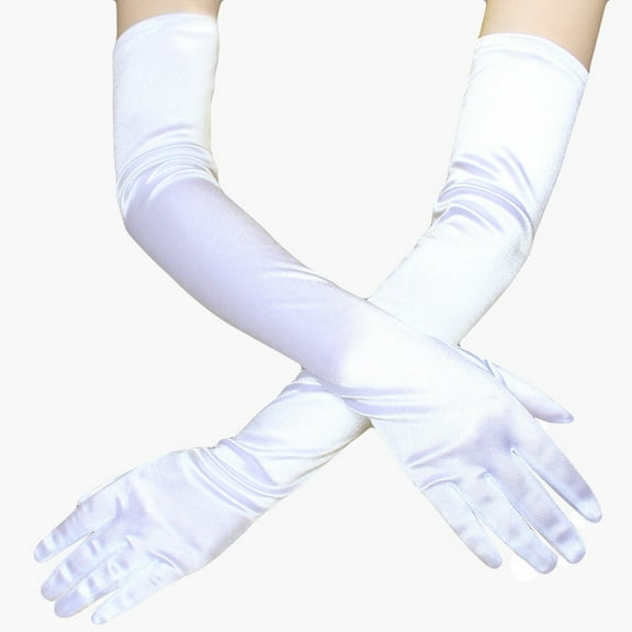 Baberdicy Women's Vintage Long Party Polyester Gloves, White