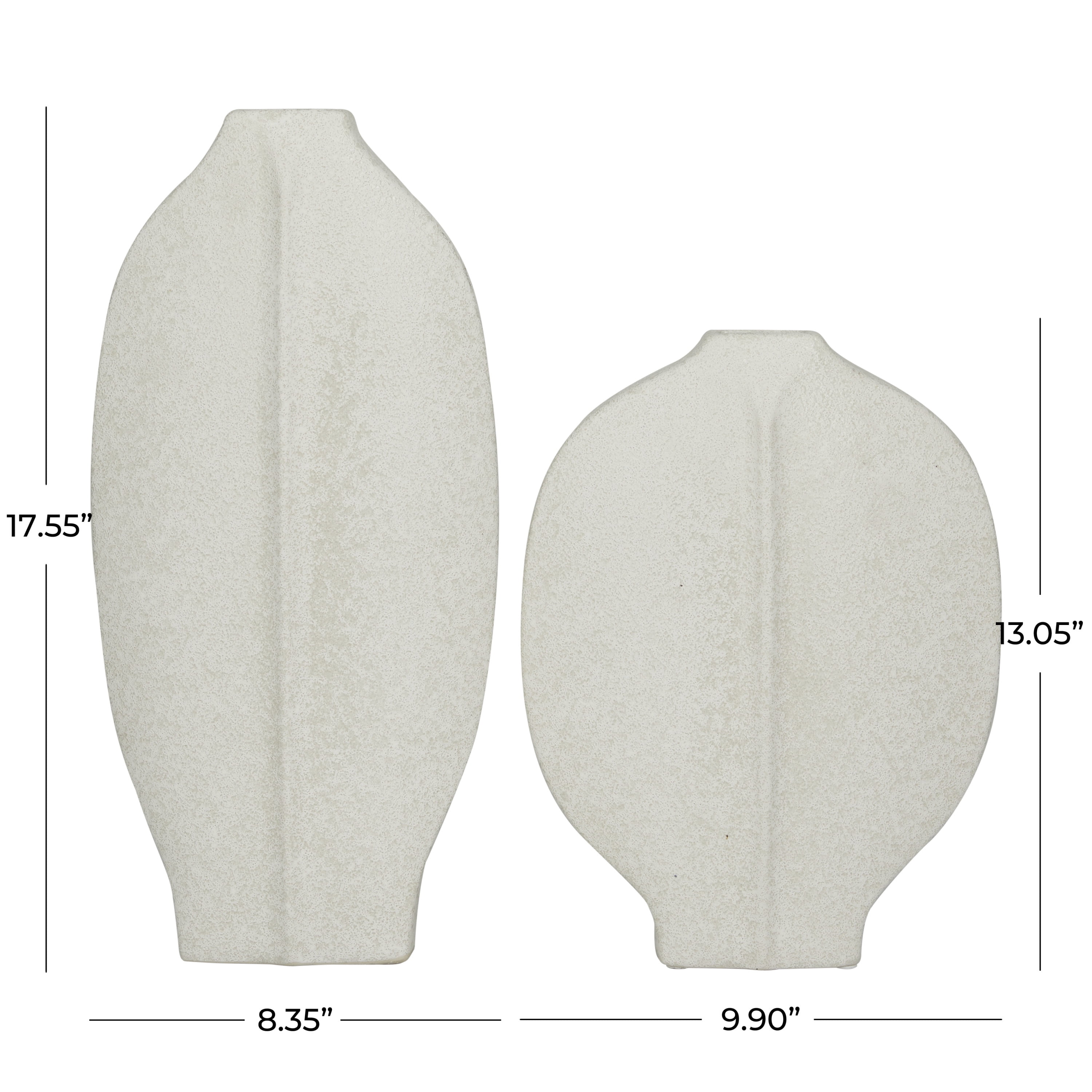 CosmoLiving by Cosmopolitan 13", 18"H Ceramic Modern Vase, White, 2-Piece