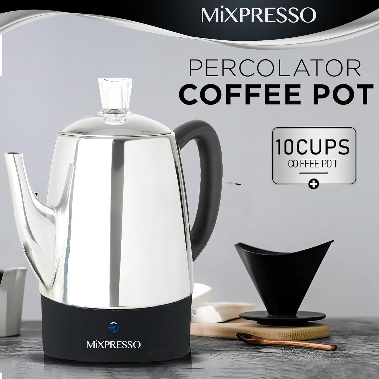 Mixpresso 10-Cup Electric Percolator, Stainless Steel photo 3