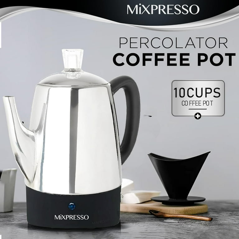 Mixpresso Electric Coffee Percolator Stainless Classic Pot Filter Basket 10 cups