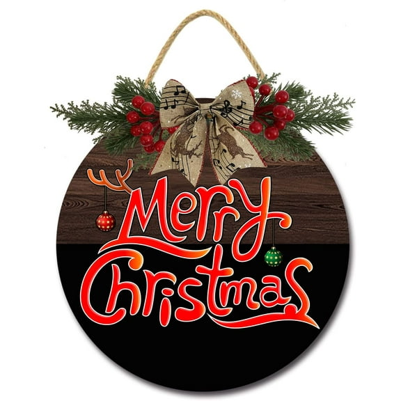 Eveokoki 12" Christmas Door Decorations Wooden Christmas Wreath Signs Christmas Decorations Christmas Wooden Wreath for Front Door Rustic