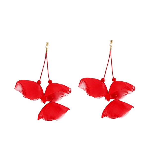 Qarigey Pendientes colgantes de flores de tela, elegantes y livianos, fáciles de combinar con cualquier atuendo Pendientes de flores Ropa, zapatos y accesorios Miscelánea rojo