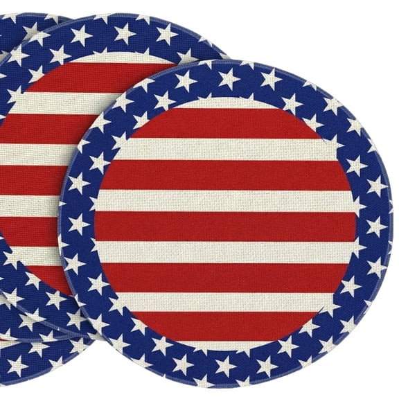 HaCpiu 250th Anniversary Party Centerpiece Decor Round Placemats, 14" July 4th Patriotic Star Striped Table Mats, Independence Day Decorations for Dining Table, Kitchen & Party Supplies