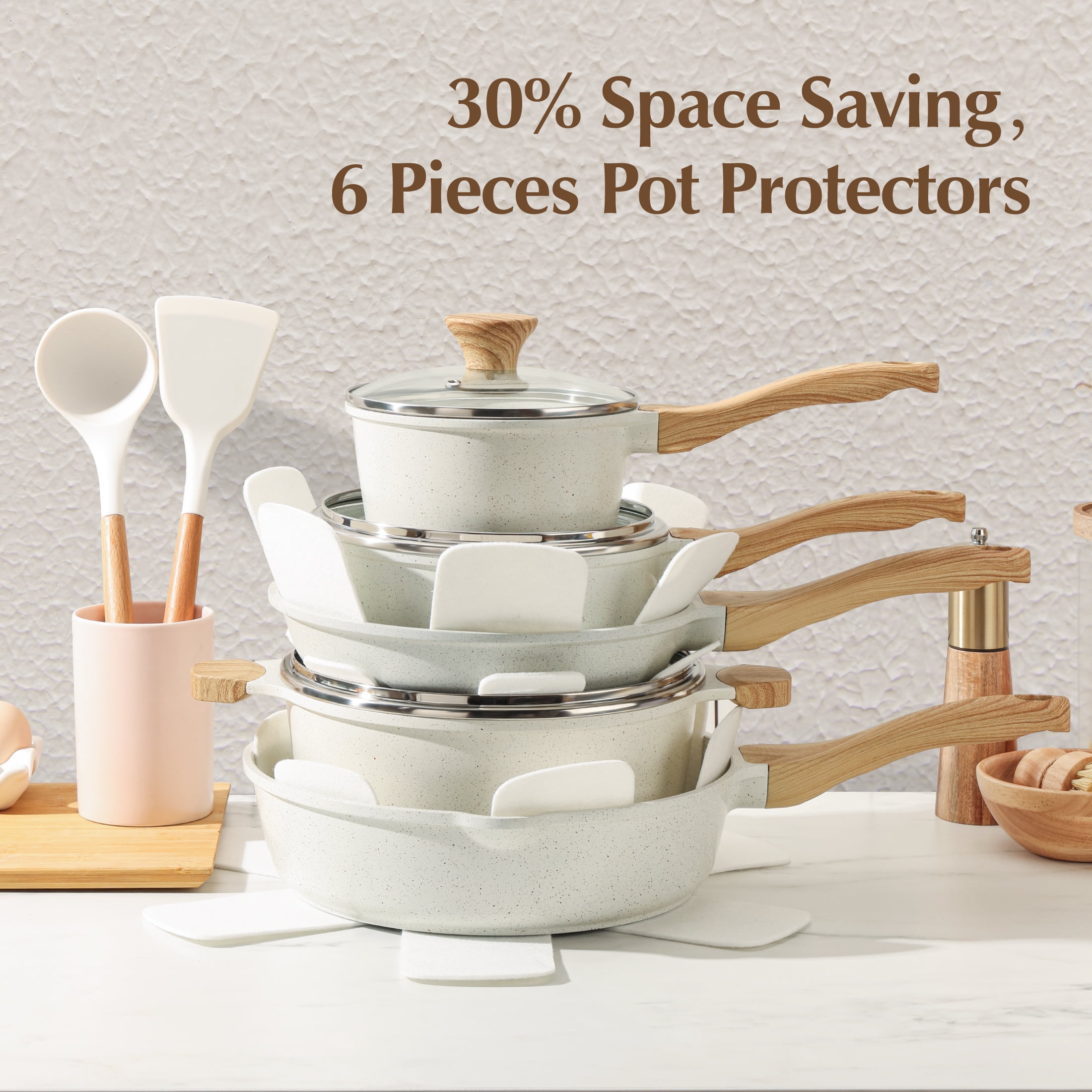 Sensarte 17 Piece Pots and Pans Set Nonstick Detachable Handle