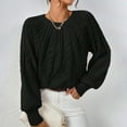 thumbnail image 4 of Hpapadks Sweaters for Women Casual Solid Color Crew Neck Threaded Pullover Knit Sweaters Cable Knit Sweater Women Black S, 4 of 4