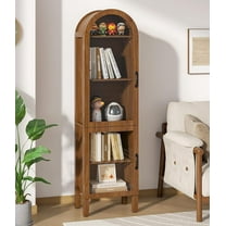 64.17 in Tall Arched Display Cabinet with Acrylic Glass Doors 5-Tier Kitchen Pantry Storage Cabinets Modern Wood Curio Cabinet Bookcase for Living Dining Room (Walnut)