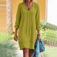 thumbnail image 4 of Zanvin Fall Dresses , Summer Cotton and Linen Dresses V-Neck 3/4 Sleeve Loose Solid Color Dress Below the Knee Dress A-Line Dress, Yellow, M, 4 of 8