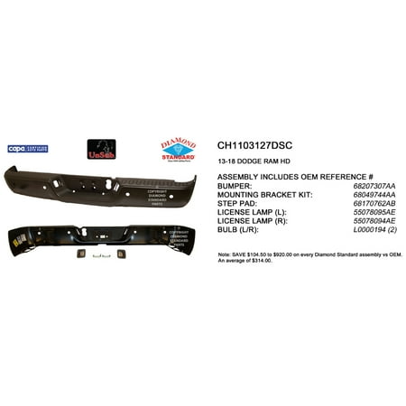 REAR STEP BUMPER ASSEMBLY; FOR 2500/3500 SERIES; PAINTED; WITH PARK ASSIST SENSOR HOLES [INCL BAR/PAD/BRACKETS/LAMPS]; MADE OF PLASTIC