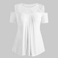 thumbnail image 6 of JeashCHAT Shirts for Women Clearance Plus Size Women O-Neck Cold Shoulder Solid Lace Short Sleeve Zipper Tops Blouse, 6 of 7
