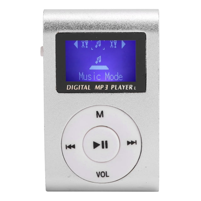 Mini reproductor de música MP3 portátil con clip trasero deportivo, pantalla LCD, compatible con MP3 y tarjeta de memoria (plateado)