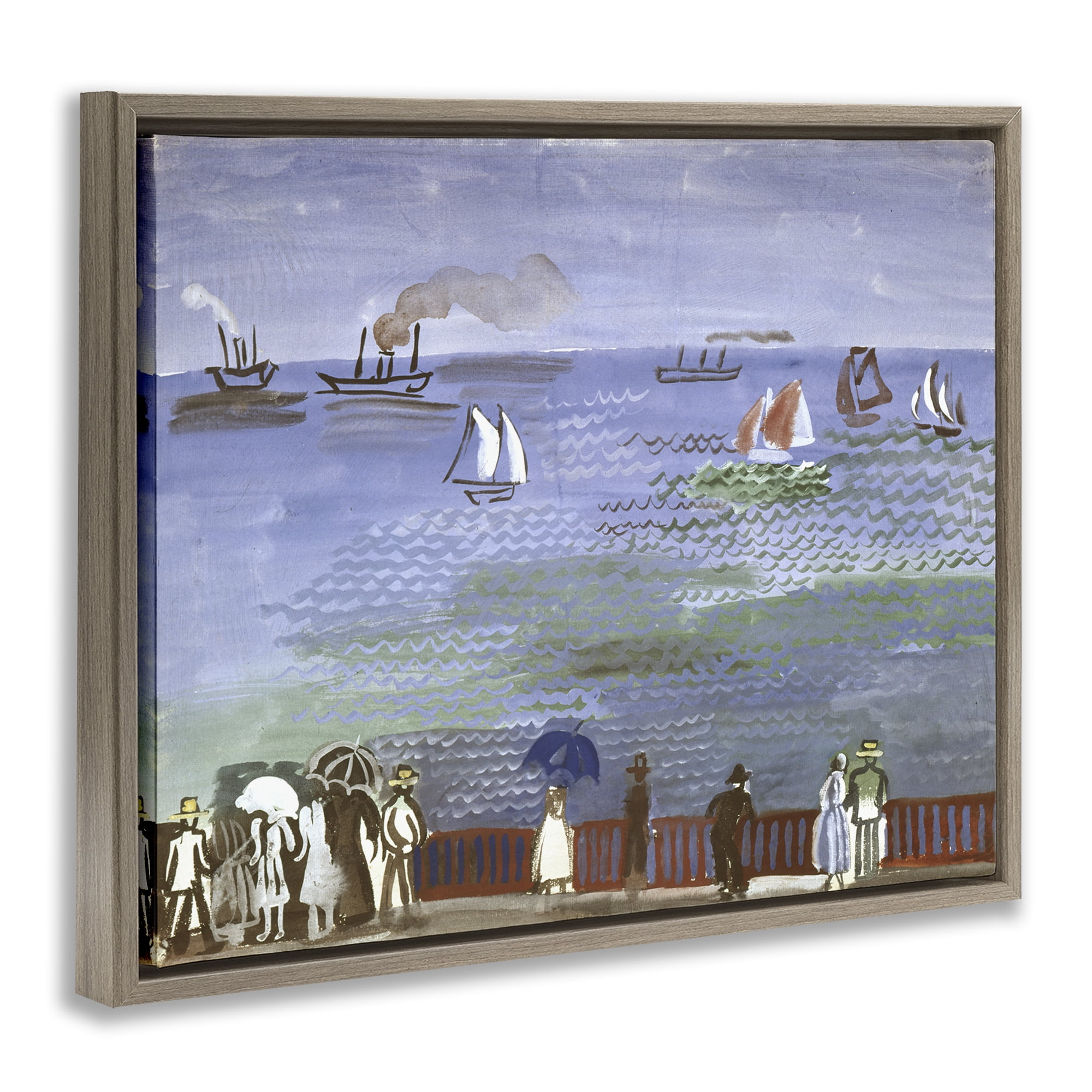Stupell Industries Classic Raoul Dufy Nautical Scene Landscape & Nature Painting Brown Floater Framed Canvas Art Print Wall Art, 31 x 25