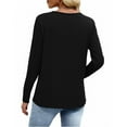 thumbnail image 4 of Lenpel Women's T Shirts Fashion Long Sleeve V Neck Floral Lace Front Solid Color Loose Tunic Tops Soft Casual Tee Blouses(Black,X-Large), 4 of 7