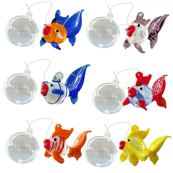 (6Pieces) Colorful Glass Floating Fish Decors Aquarium Float Decoration Handcraft Bubble Designs for Home Decors
