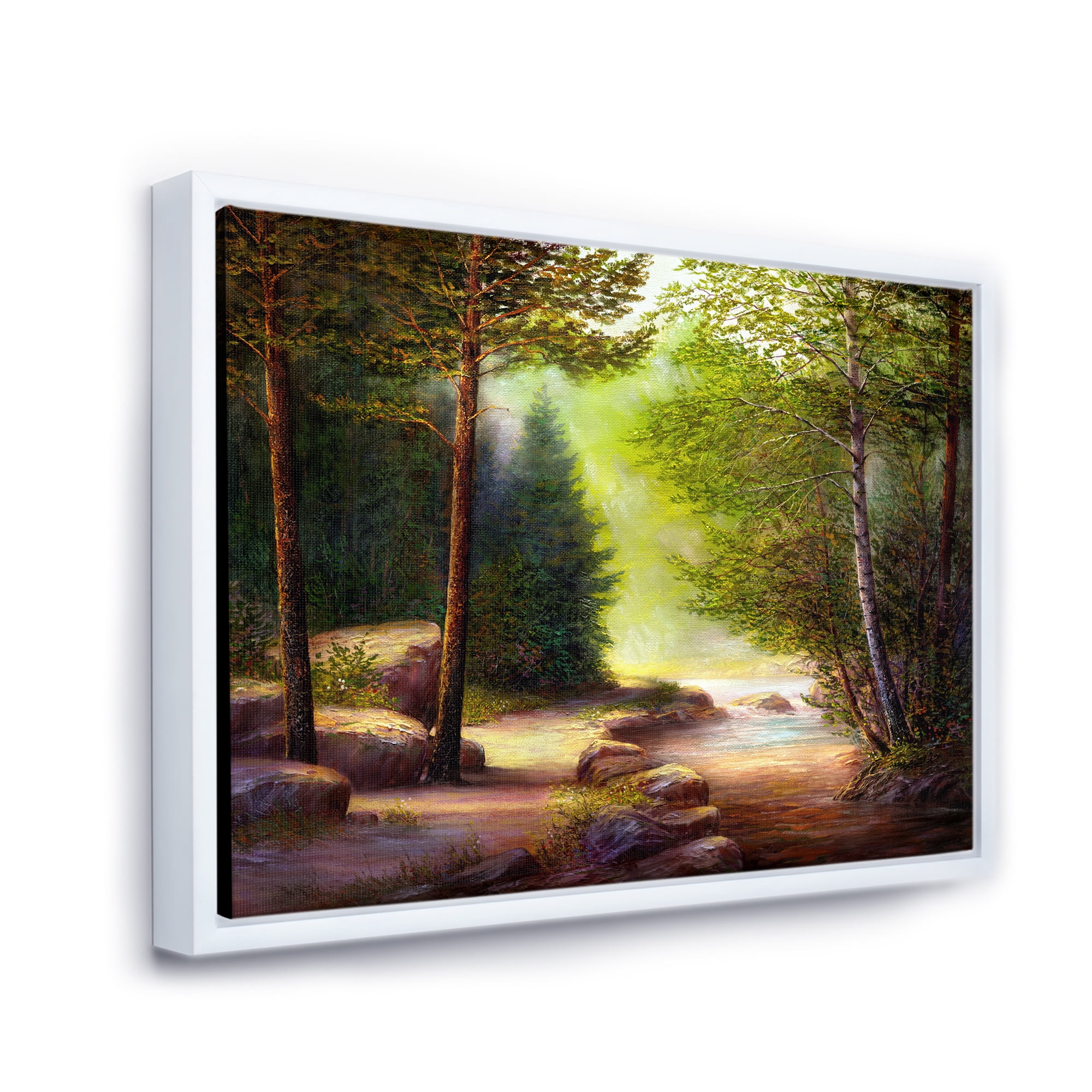 Designart 'Sunrise Glow Through The Spring Trees' Lake House Framed Canvas Wall Art Print