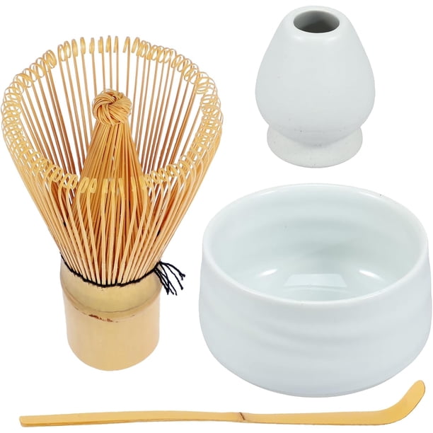Juego de batidor de matcha, juego de 4 piezas de té matcha japonés, kit de inicio para hacer matcha con recipiente para batidor de matcha, soporte para batidor y cuchara, batidor de té de bambú