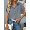 thumbnail image 4 of Women'S Loose Short Sleeve Pocket Casual Striped Shirt Navy Blue S, 4 of 7