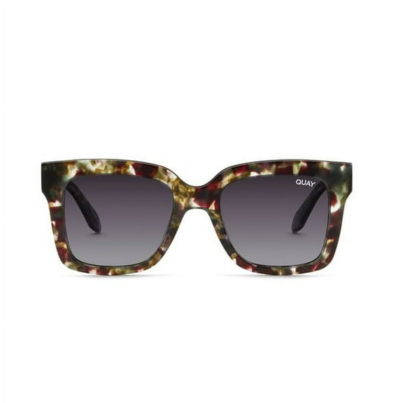 Quay Australia Icy Sunglasses Square Green Tortoise Smoke Polarized 47MM