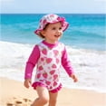 thumbnail image 2 of Shadoumai Long Sleeve Snap Button Swimsuit With Matching Sun Hat For Baby Girls UPF 50+ Rash Guard Swimwear Set For Pool And Beach, 2 of 4