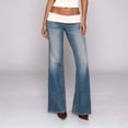 thumbnail image 2 of Womens Pants Low Rise Wide Leg Jeans with Washable Denim Patchwork and Fold Over Detail Trousers, 2 of 6