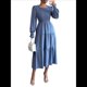 thumbnail image 2 of Vestido de Otoño para Invitada de Boda, con Mangas Largas, Volantes, Cuello Redondo, y Fluido. Azul S, 2 of 7