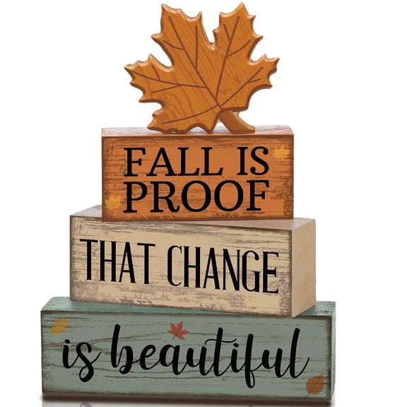 4 Pcs Fall Decoration for Home Wooden Maple Leaf Stacked Decor Thanksgiving Table Centerpiece Fall Tiered Tray Decor Rustic Decorative Maple Leaf Block Signs Autumn Decoration for Kitchen