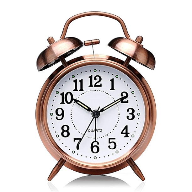 Reloj despertador de metal con doble campana, 4 pulgadas, vintage, pequeño, analógico, silencioso, for escritorio,