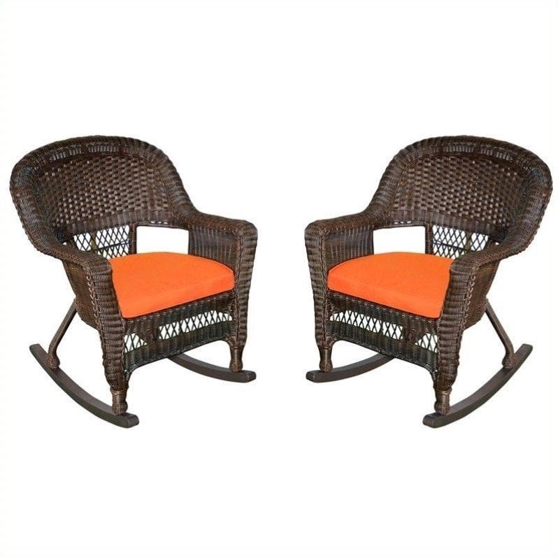 Espresso Alloy Steel Traditional Patio Rocker with Orange Cushion