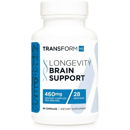 TransformHQ Longevity Brain Support Supplement (28 Servings) - 460mg Memory Complex Per Serving, 56 Capsules