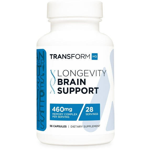 TransformHQ Longevity Brain Support Supplement (28 Servings) - 460mg Memory Complex Per Serving, 56 Capsules