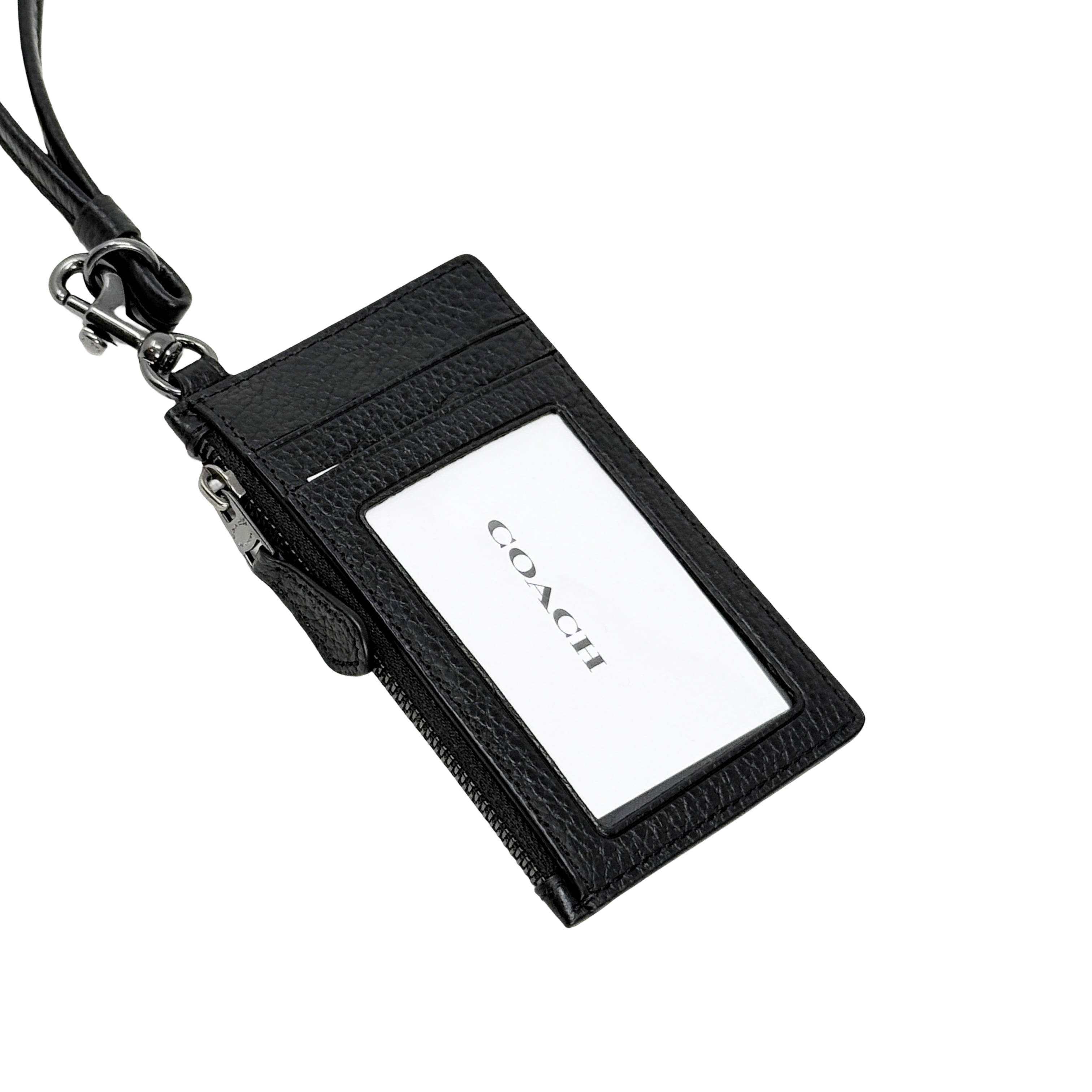 Coach Pebbled Leather Zip Lanyard Card Case (Black) - Walmart.com