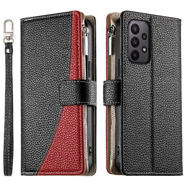Funda cartera GANGXUN para Samsung Galaxy M13 4G , cuero PU con tarjetero, cremallera, correa de mano, soporte y protección 1093°