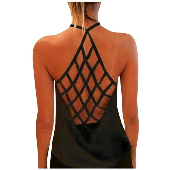 WMTBSRSW Women's Halter Tank Tops Criss Cross Camisole Hollow Open Back Sleeveless Tunic Tops Spaghetti Straps Summer Beach Casual Loose Blouses Tops