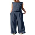 thumbnail image 1 of Women‘s 2PCS Tracksuit Solid Color  Neck Sleeveless Tops Button Closure Wide Leg Trousers Casual Pants Set, 1 of 6
