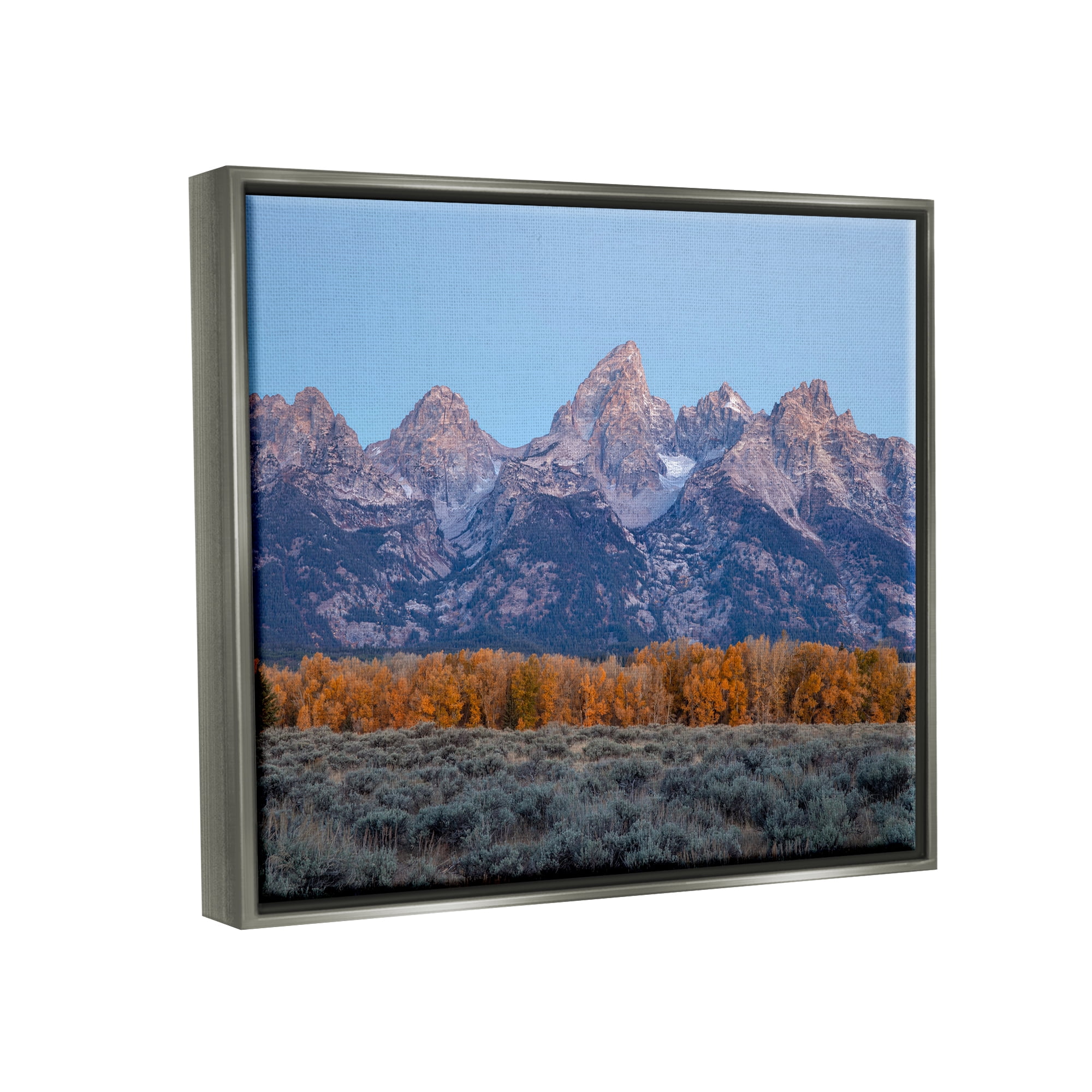 Stupell Industries Mountain Peaks Scenery Landscape Photography Gray Floater Framed Canvas Art Print Wall Art, 31 x 25
