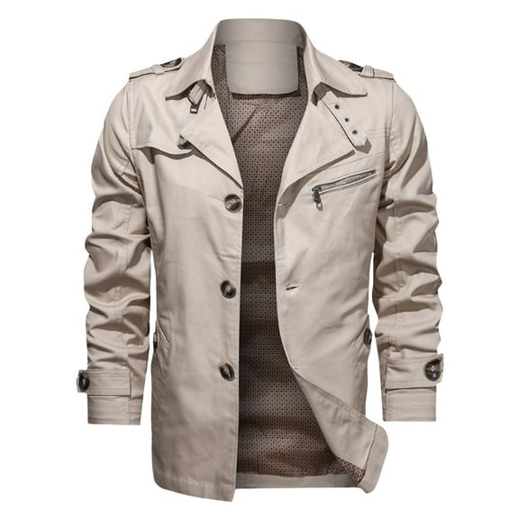 Men's Casual Jacket Lightweight Mid Length Outerwear with Lapel Design for Comfortable Stylish Wear