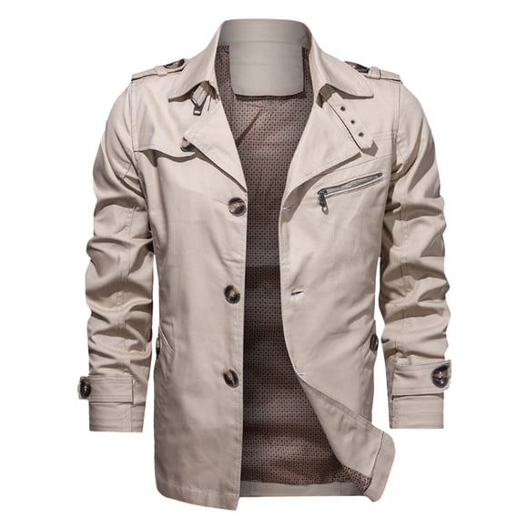 Men'S Casual Jacket Lapel Mid Length Jacket Men'S Casual Jackets White Xxl