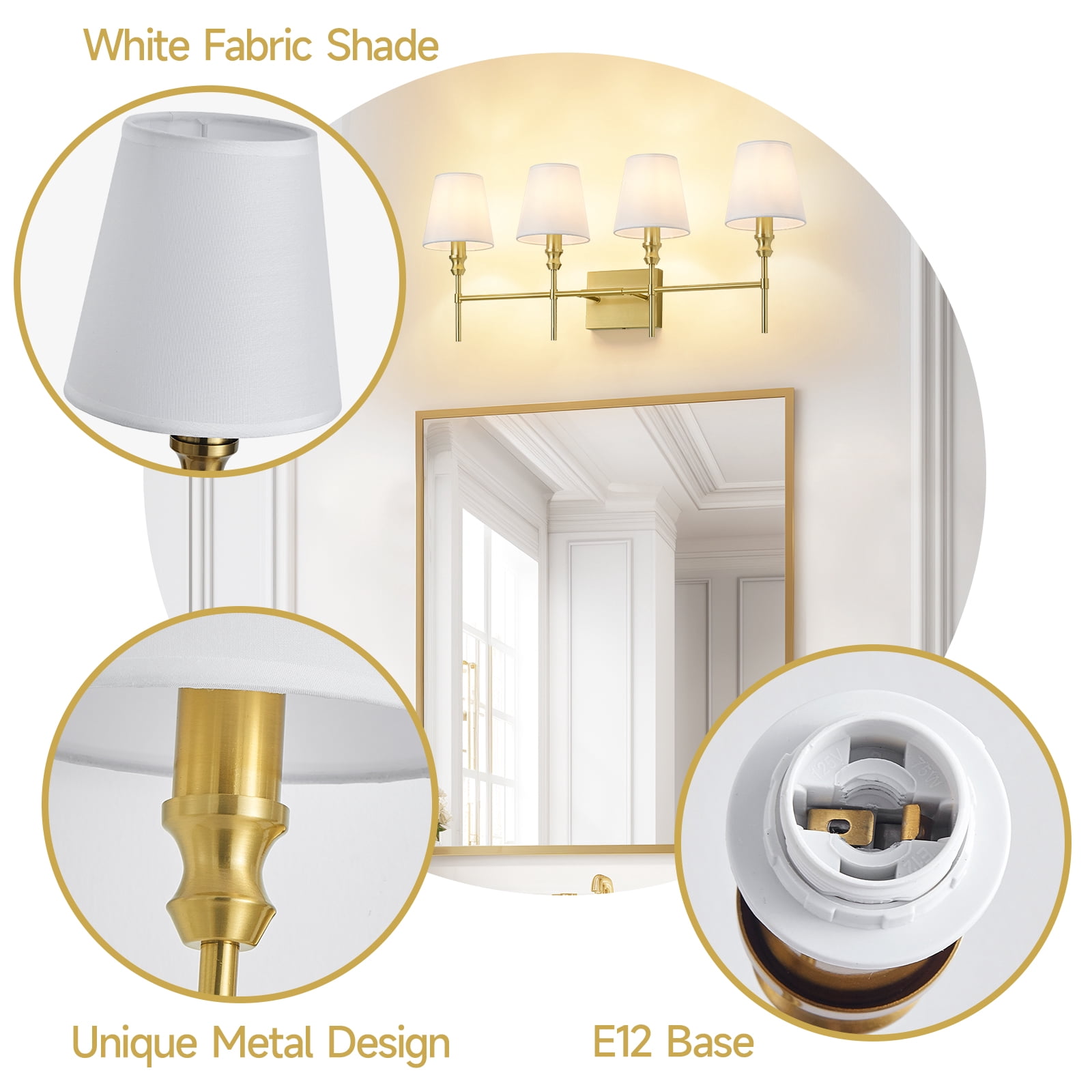 5-Light Vanity Lights for Bathroom,41 in Vintage Black Bathroom Vanity Light Fixtures,with Flared White Fabric Lampshade for Bedroom,Living Room,Foyer,Hardwired,E12 Base