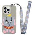 thumbnail image 1 of For Iphone 14 Pro Silicone Wallet Phone Case With Lanyard(Grey Elephants), iPhone 14, 1 of 5