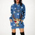 thumbnail image 2 of Robe Décontractée Imprimée de Noël pour Femmes, Manches Longues, Chandail à Capuche avec Poche, Chandail Décontracté, Robe Beige, 2 of 6
