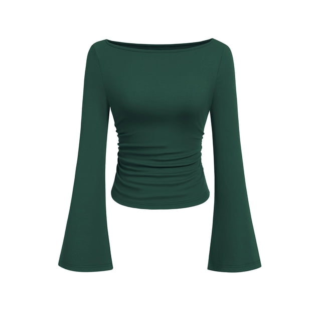 Remera PRETTYGARDEN Otoño 2025 Crop Top Cuello Barco Manga Campana XL