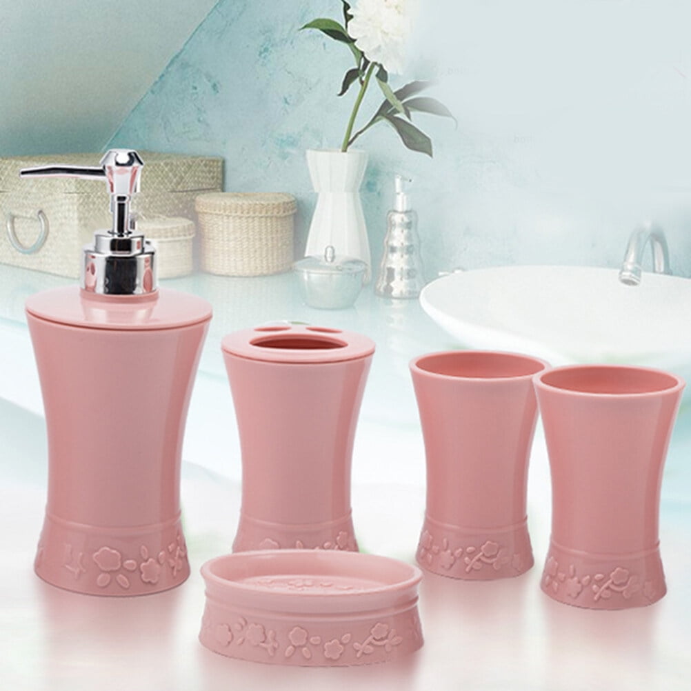 5pcs/Set Plastic Bath Accessories Kit Cups Toothbrush Holder Soap Dish