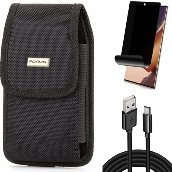 10ft USB Cable & Privacy Screen Protector & Case Belt Clip for Samsung Galaxy Note 20 Ultra (6.9") - Combo with Type-C Charger Cord & TPU Film Anti-Peep & Swivel Holster