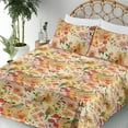 thumbnail image 3 of Ambesonne Romantic Fitted & Flat Sheet with Sham 3 Pcs Set, Autumn Colors Birds Print, Twin XL, Dark Pink Fern Green, 3 of 5