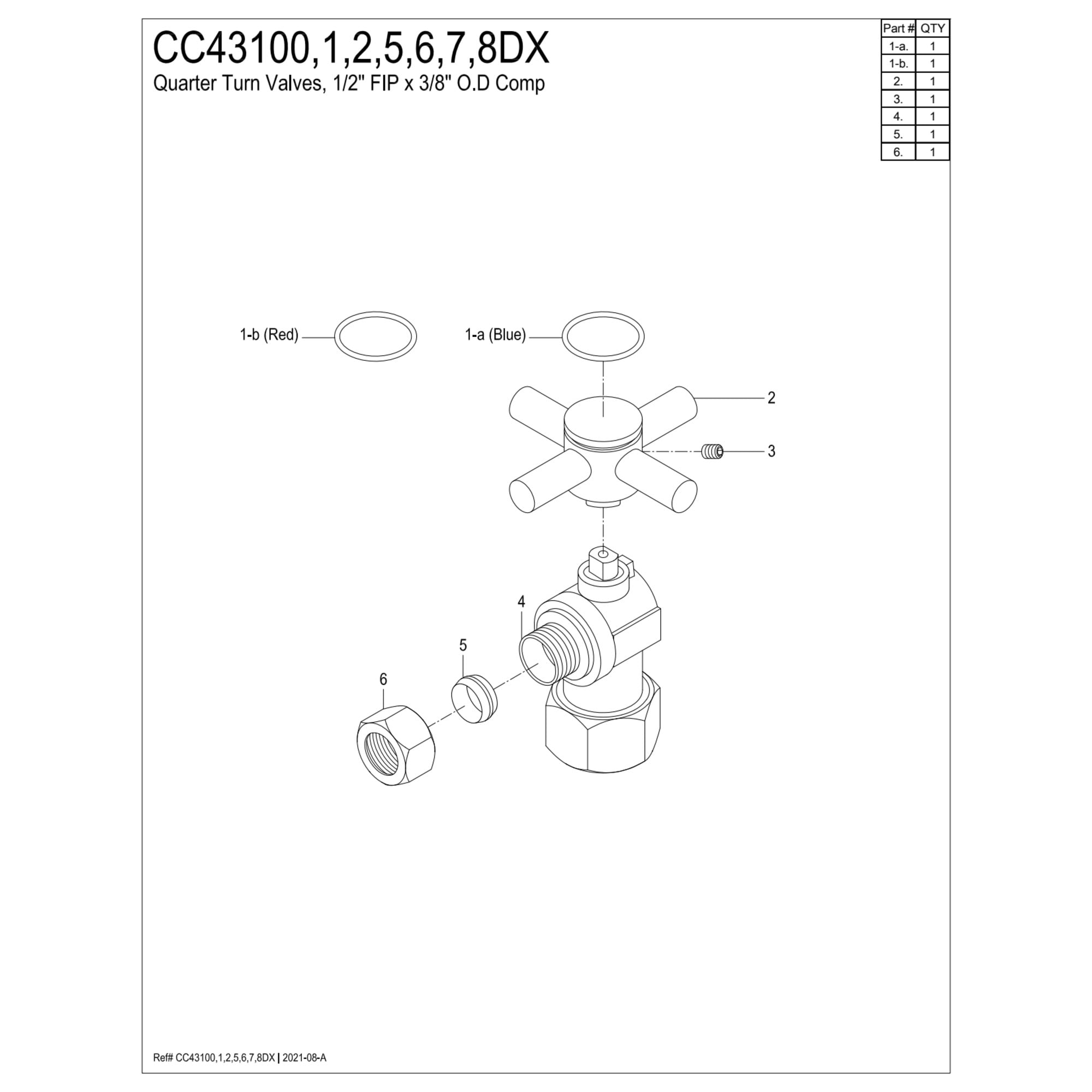 Kingston Brass CC43106DX 1/2-Inch FIP x 3/8-Inch O.D. Comp Quarter-Turn Angle Shut-Off Valve in Polished Nickel