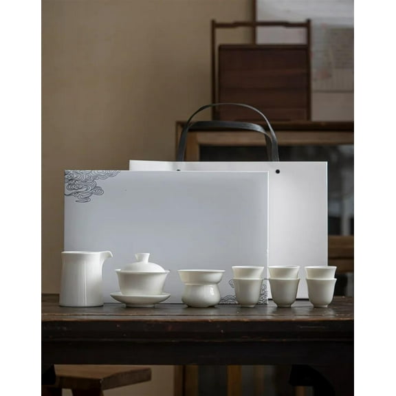 Boutique Sheep Fat Jade White Porcelain Tea Set Complete Set Retro Tea Ceremony Set Teapot And Tea Cup Set Teaset Gift Box