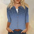 thumbnail image 2 of Nmnitkp Cartigan Light and Comfortable Womens Round Neck 3/4 Sleeve Tops Button Gradient T-Shirts Solid Loose Cute Tunic Tee Blouses, 2 of 7